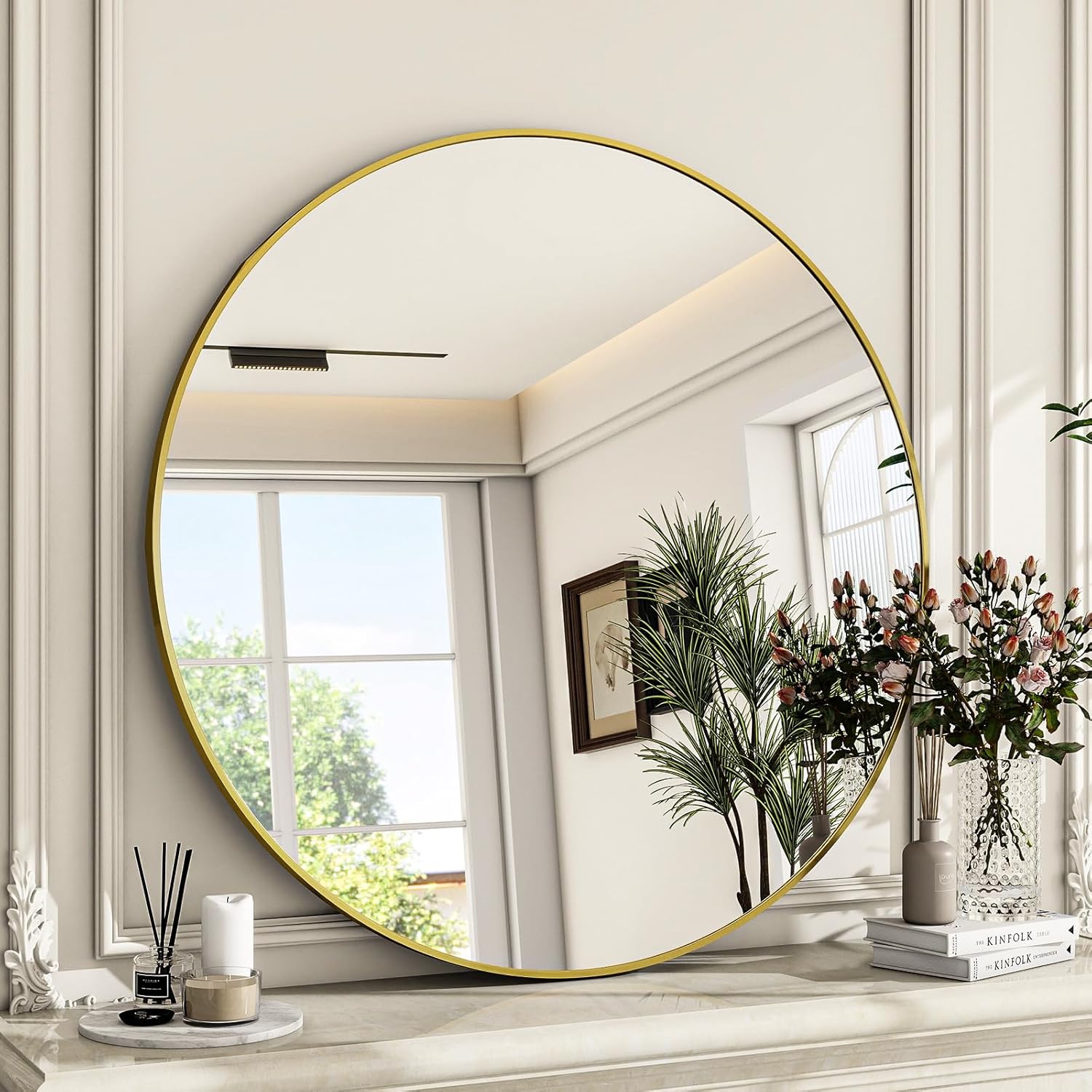 Luxe Black Round Mirror — 24" — Gold