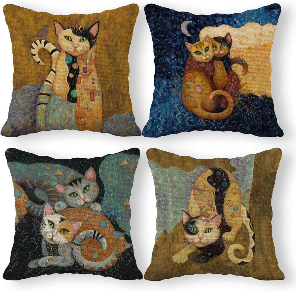 Boho Fabric Throw Pillow Cover — 18" — Funny Cat Decor