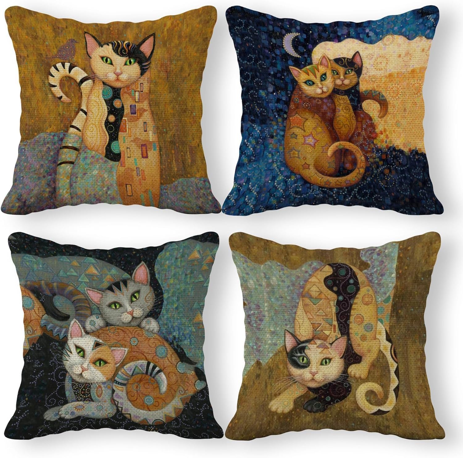 Boho Fabric Throw Pillow Cover — 18" — Funny Cat Decor