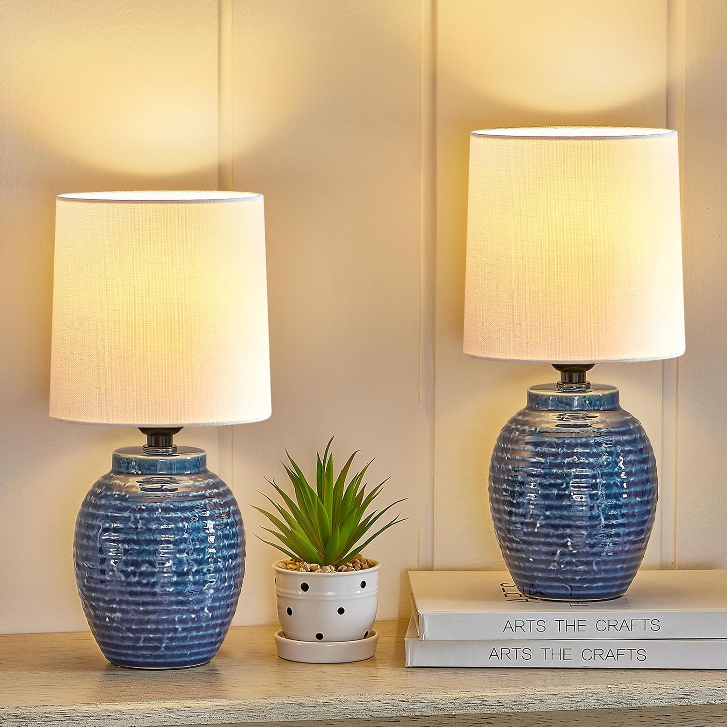 Boho Ceramic Bedside Lamp — 13.5" — Farmhouse