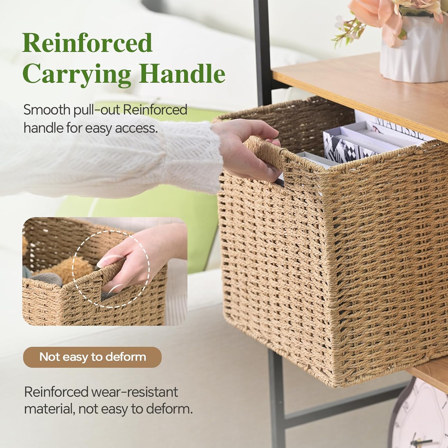 Handwoven Boho Beige Storage Basket — 11x11 - View 3