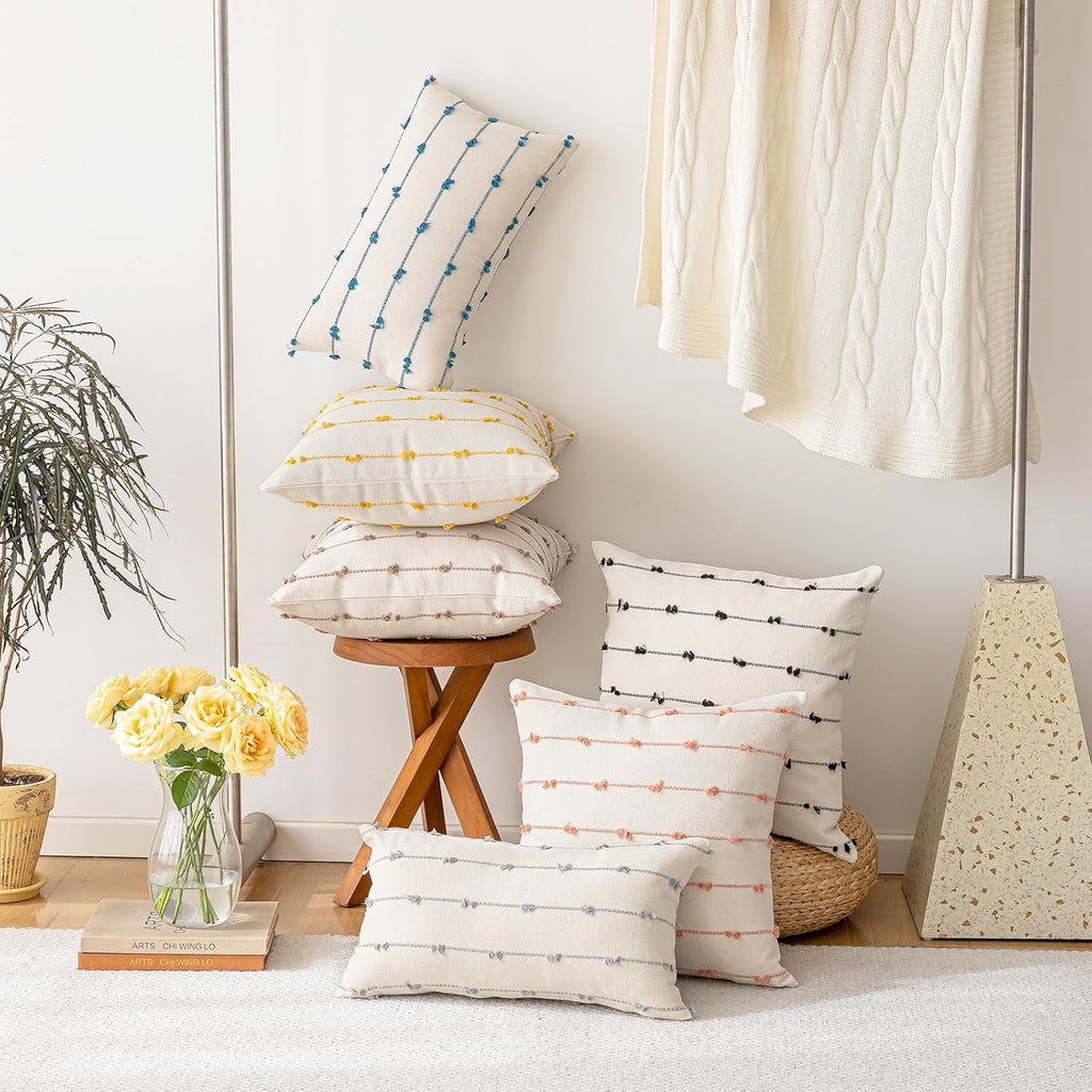 Tufted Boho Beige Throw Pillow Cover — 18" - View 5
