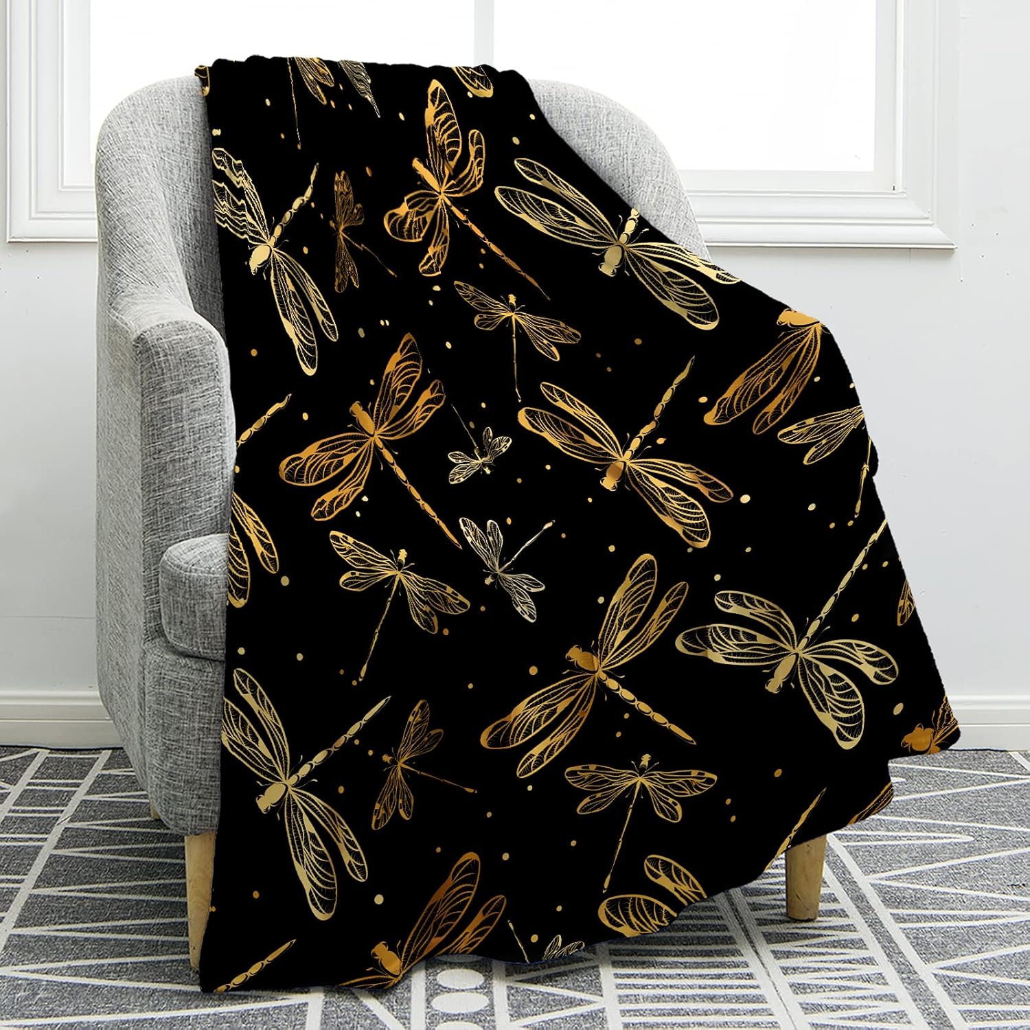 Mid-Century Black Throw Pillow — 50" — Dragonfly4