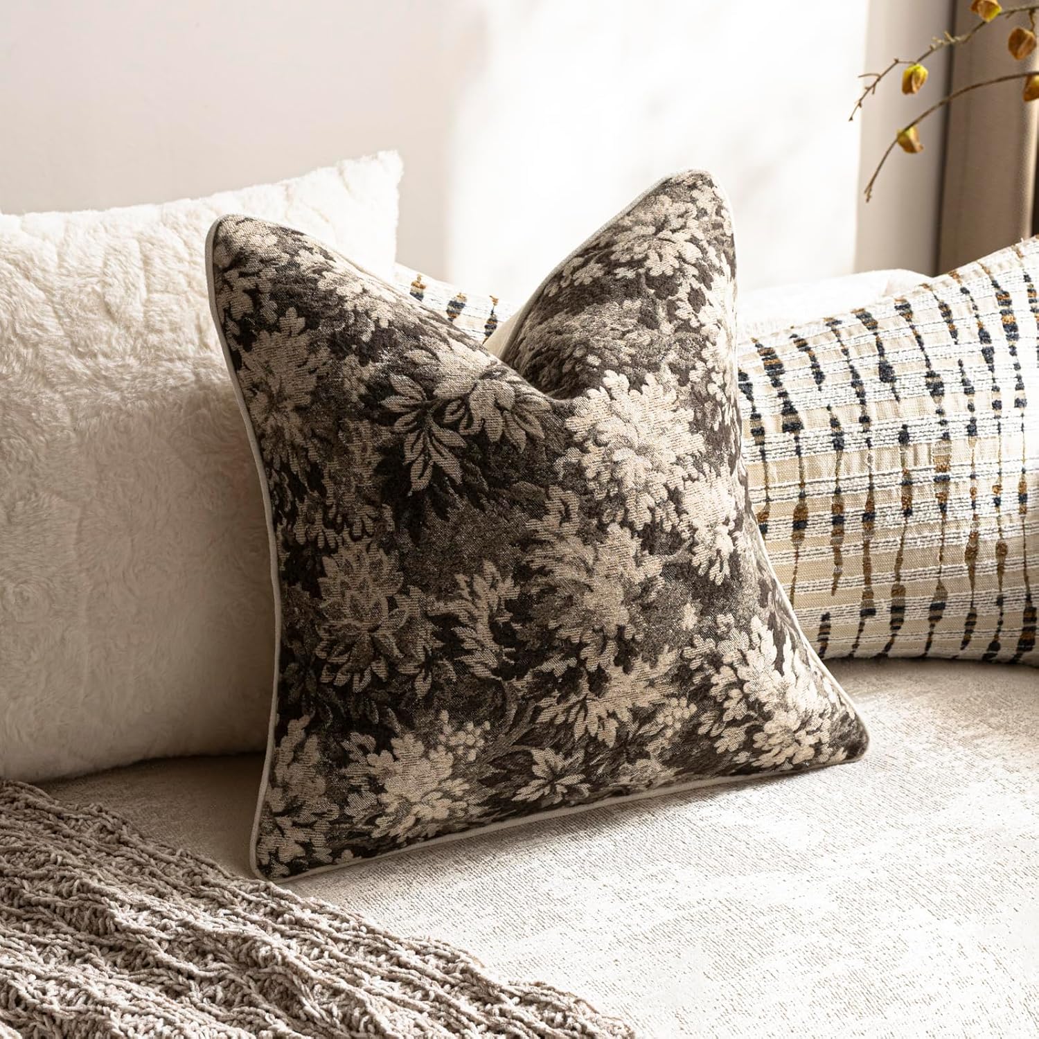 Chenille Boho Beige Throw Pillow — 26" - View 4