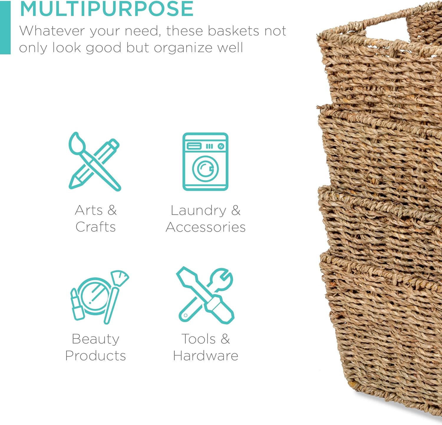Handwoven Boho Beige Storage Basket — Set of 4 - View 3