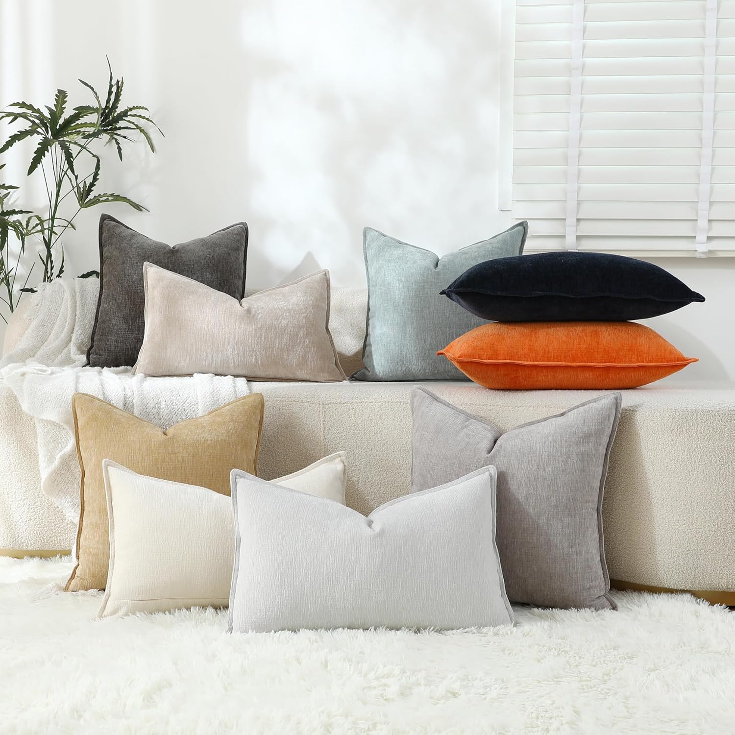 Chenille Beige Throw Pillow Cover — 20" - View 5
