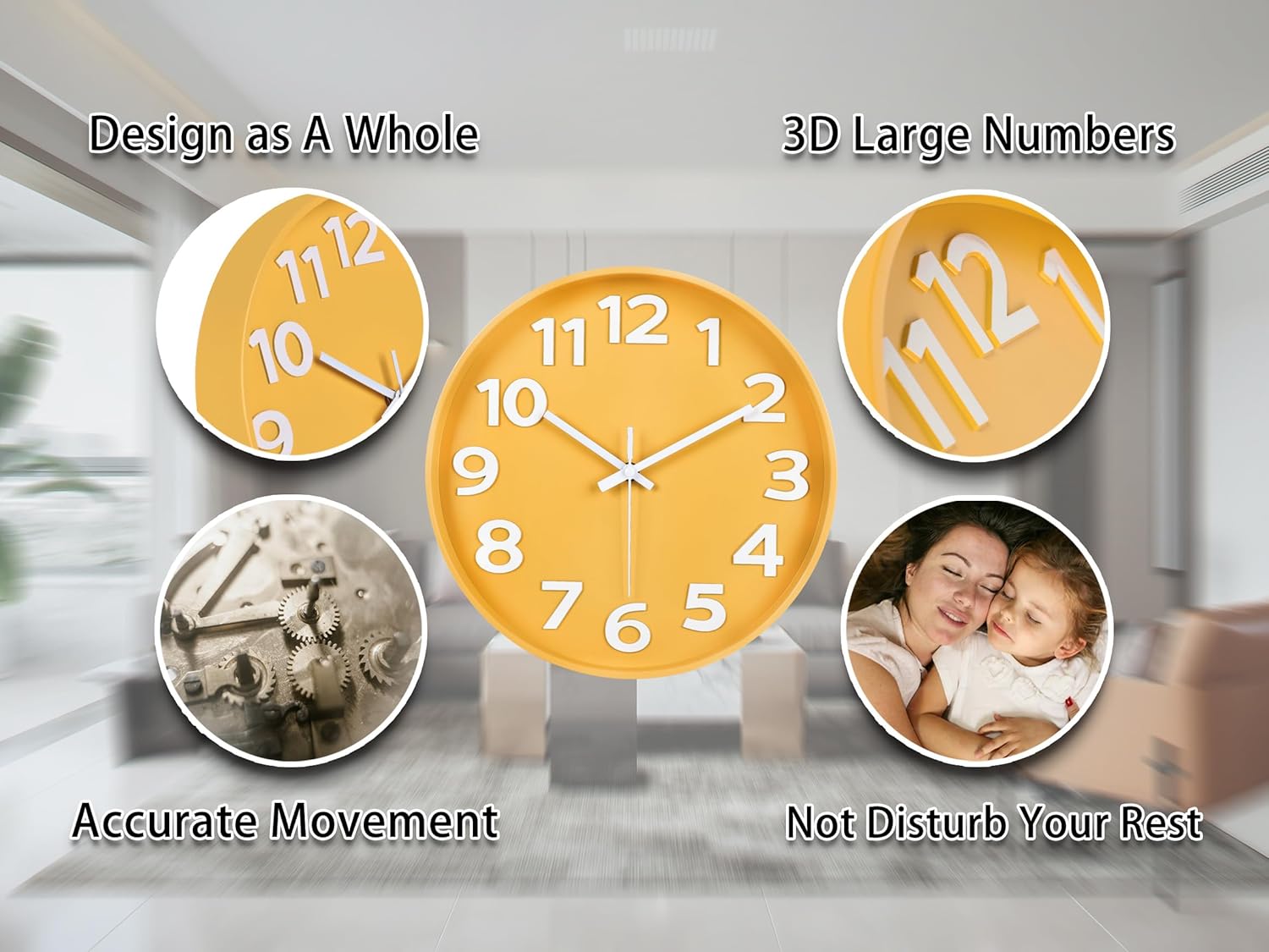 Modern Black Wall Clock — 12" - View 6