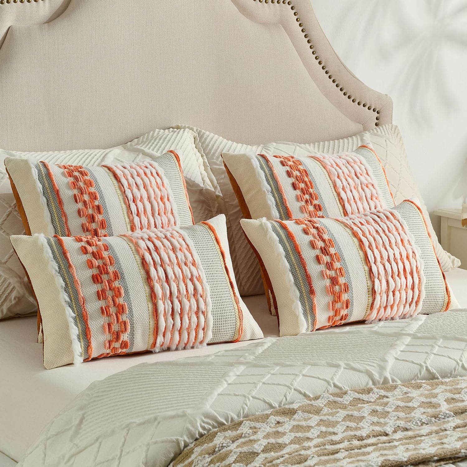 Tufted Boho Beige Throw Pillow Cover — 18" - View 6