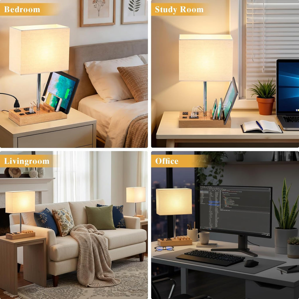 USB Charging Beige Bedside Lamp - View 2