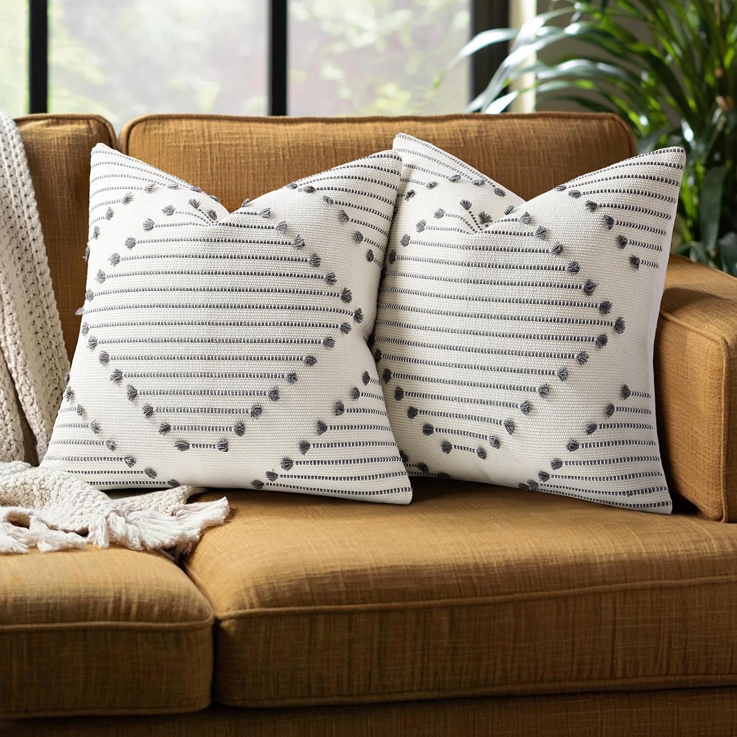 Boho Beige Throw Pillow Cover — 18" — Grey