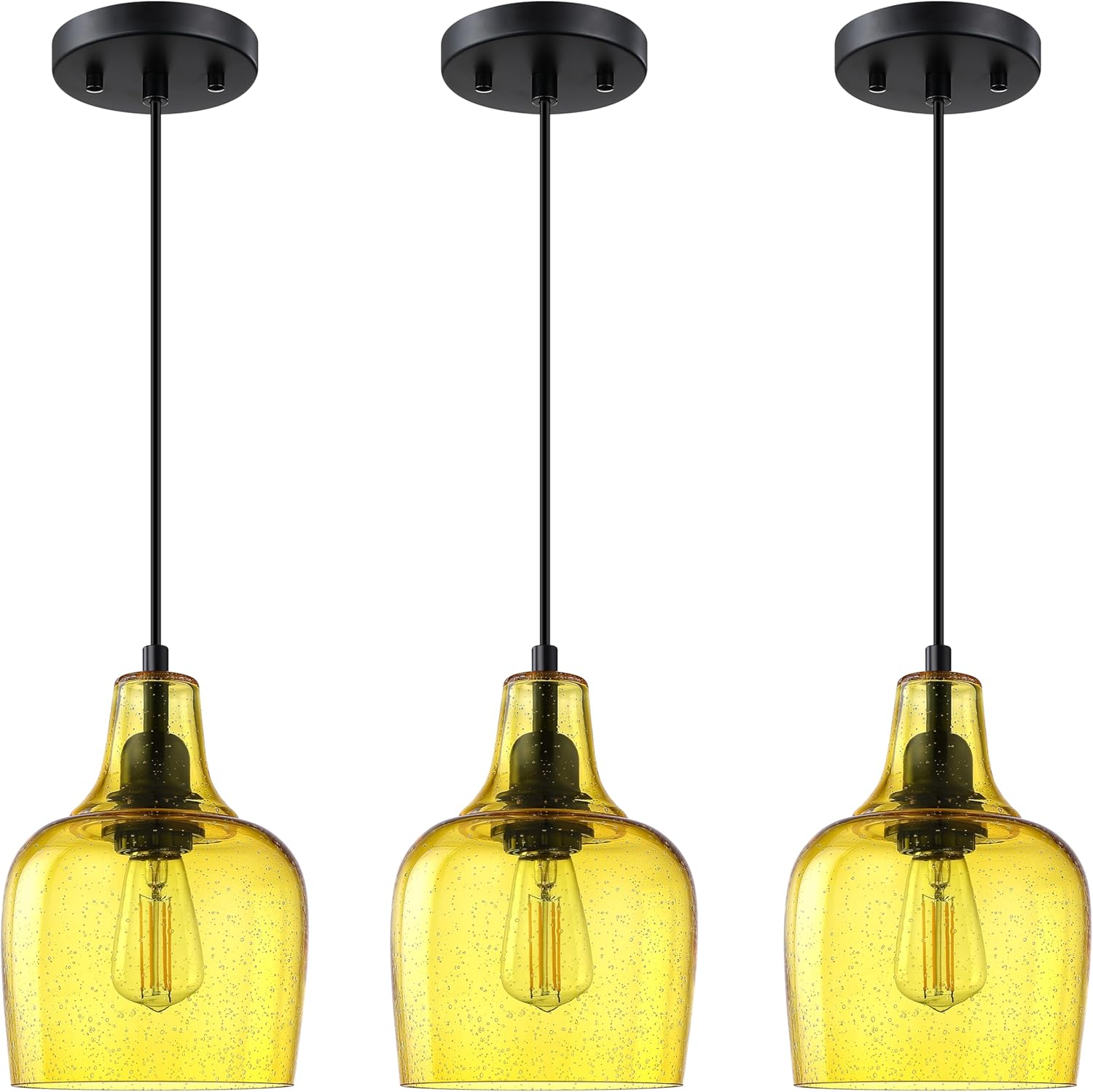 Farmhouse Black Ceiling Light — 1-Light — Yellow Glass Black 3 Pack