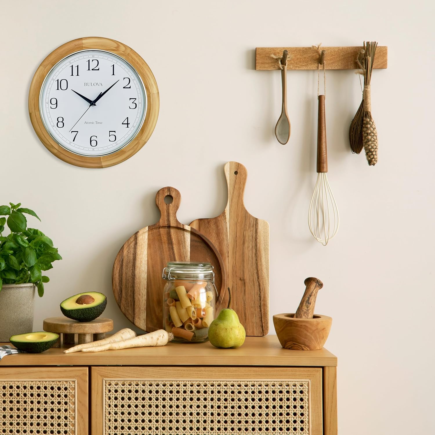 Battery Operated Mid-Century Wood Wall Clock - View 6