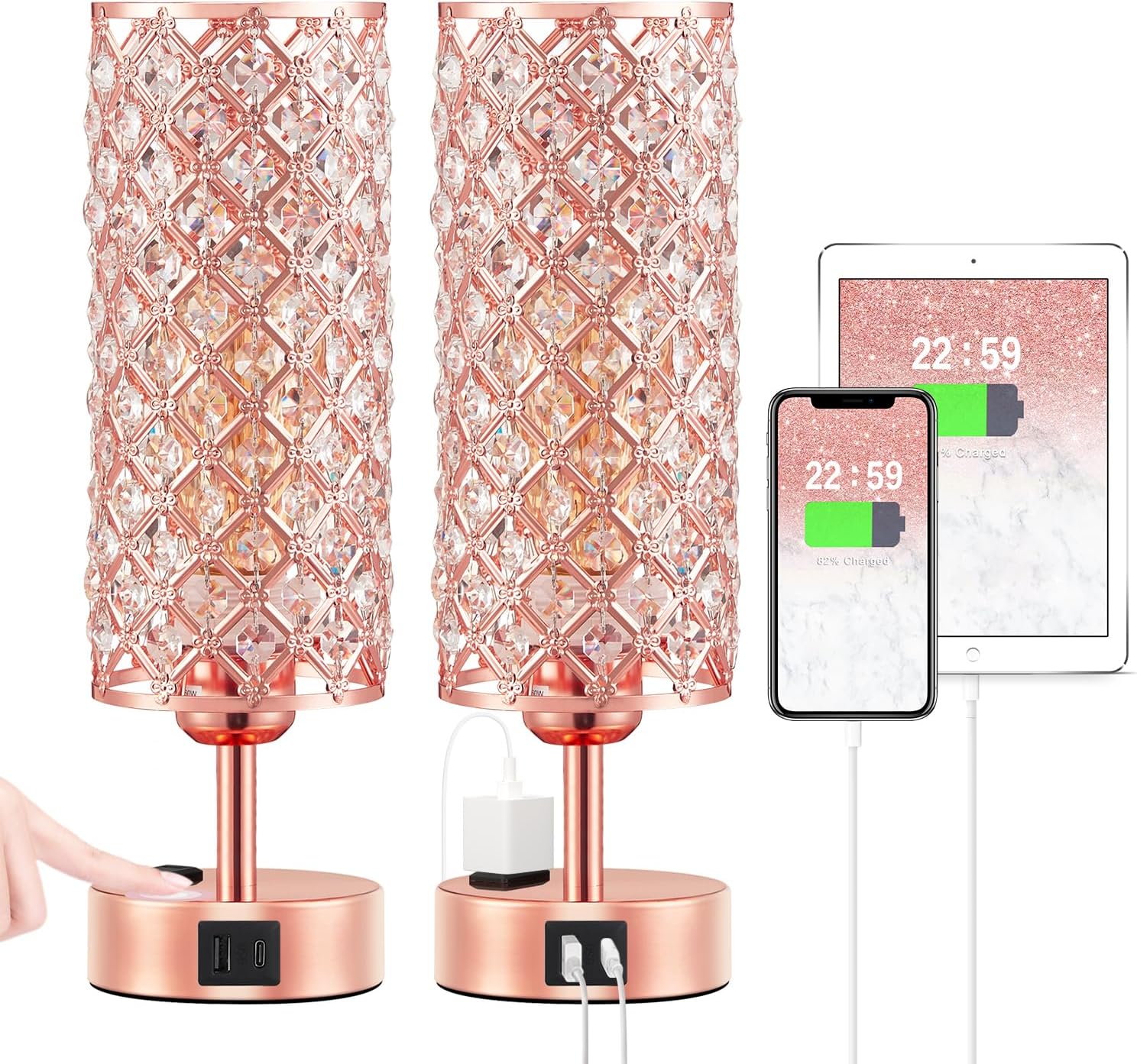 Dimmable Luxe Black Table Lamp — Set of 2 — Rose Gold