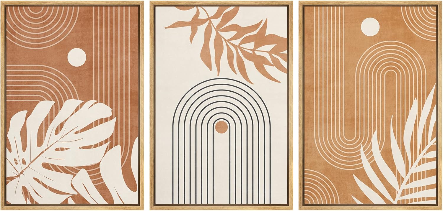 Framed Modern Fabric Wall Art — 16" — 24" x 36" x 3 Panels NATURAL