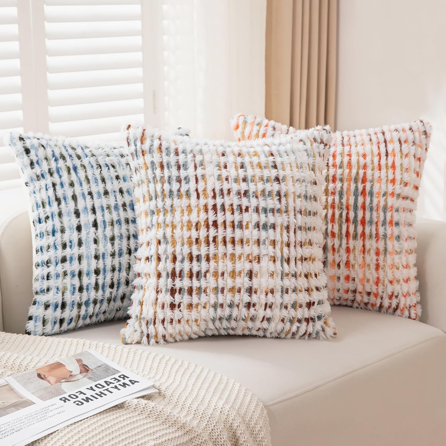 Tufted Boho Blue Throw Pillow Cover — 18" - View 4