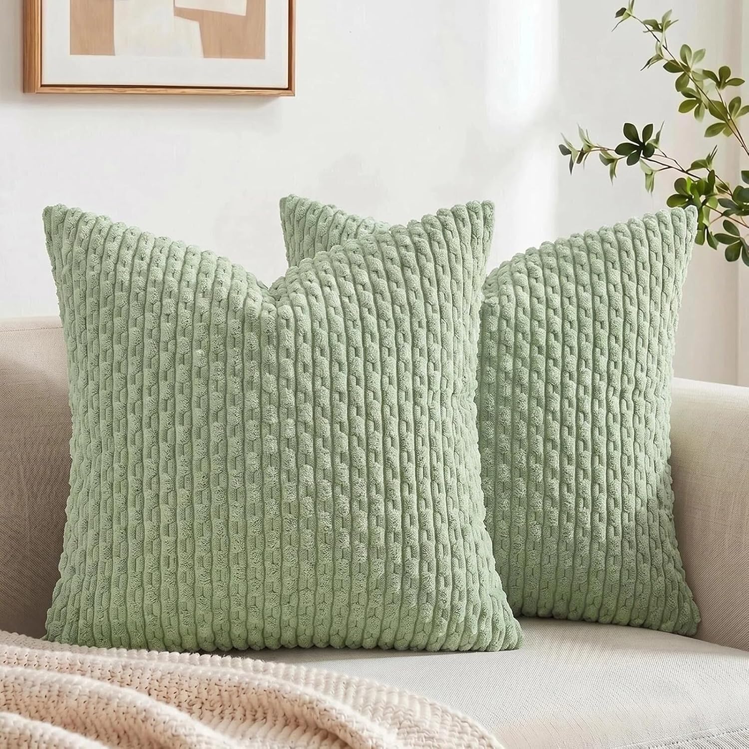 Boho Beige Throw Pillow Cover — 18" — 24" x 24" (Pack of 2)