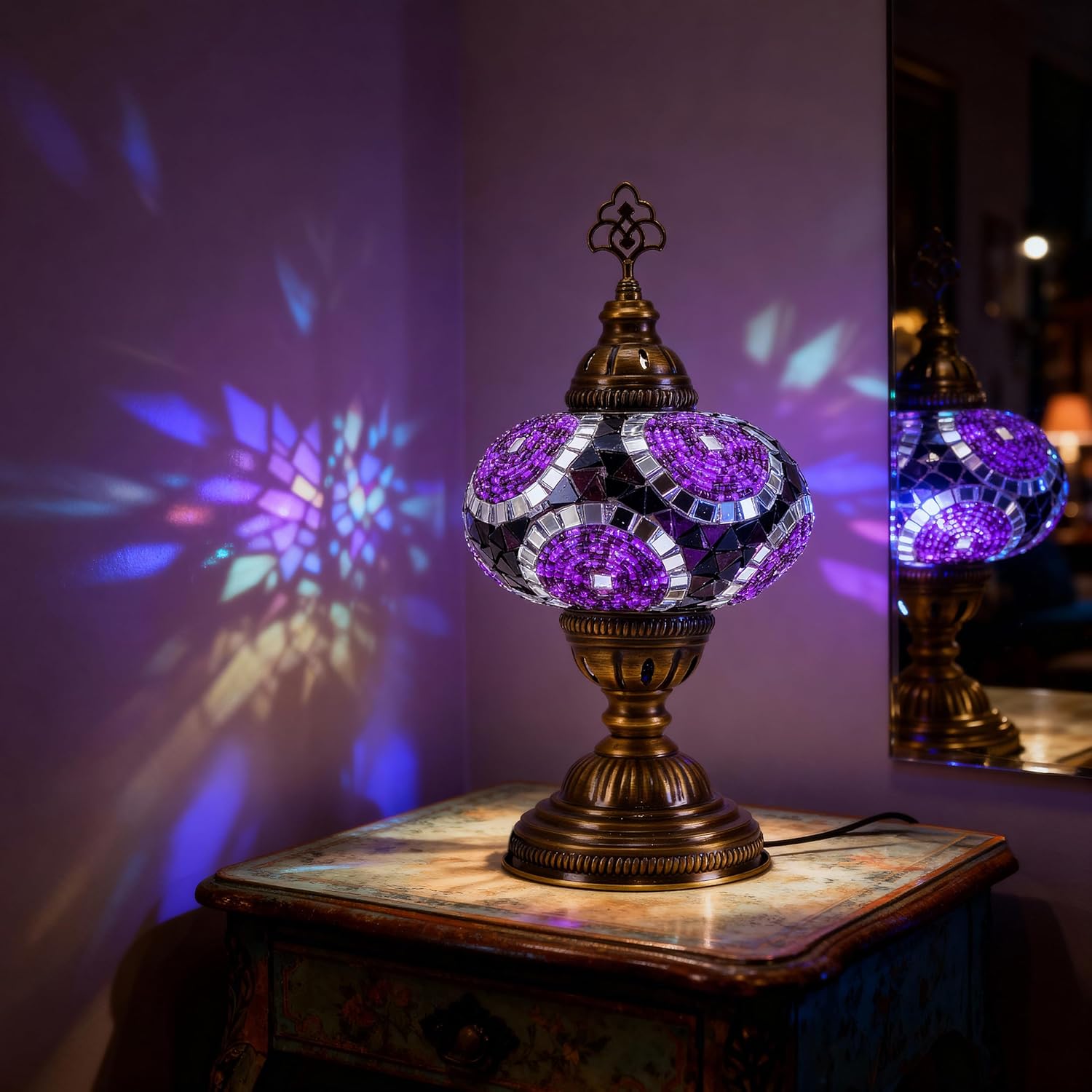 Vintage Boho Blue Desk Lamp — Purple-12