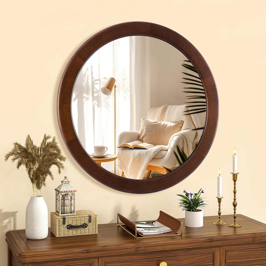 Round Farmhouse Beige Wall Mirror — 24" - View 3