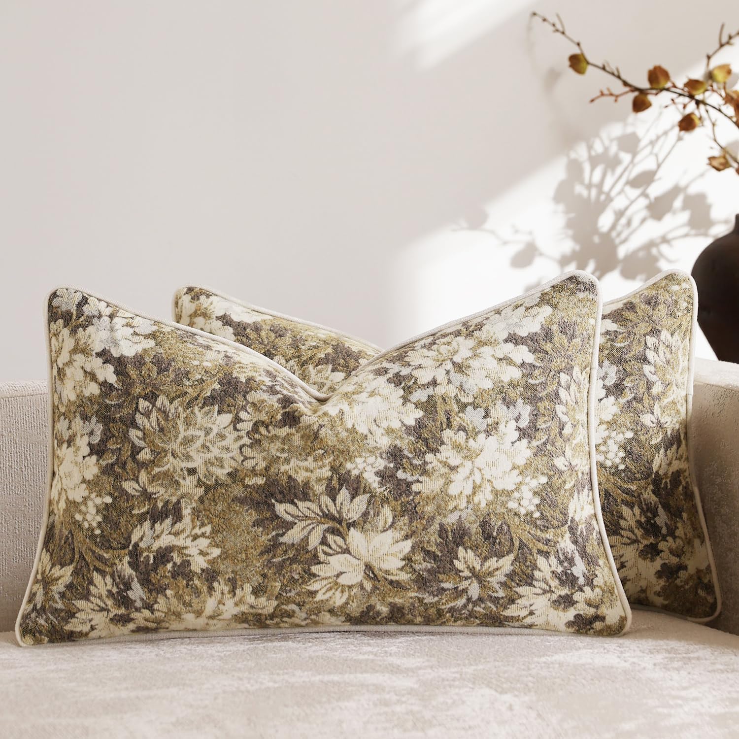 Chenille Boho Beige Throw Pillow — 26" — Beige