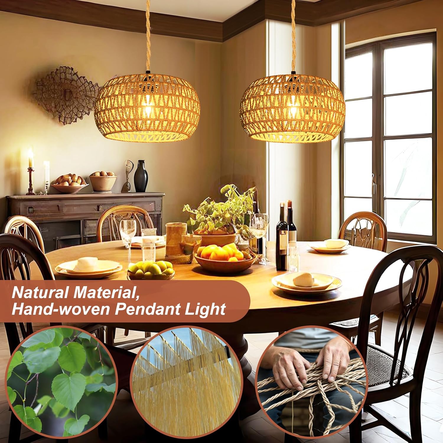 Boho Rattan Ceiling Light — 6" - View 2