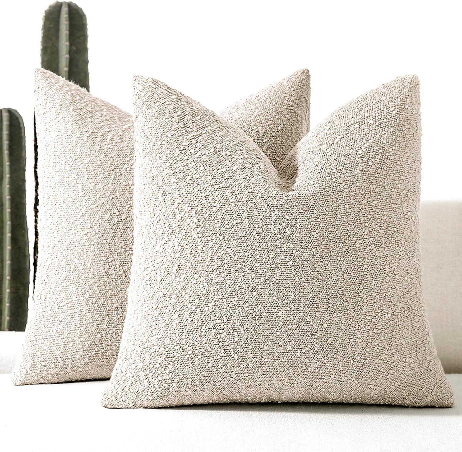 Boucle Beige Throw Pillow Cover — 22" — Beige