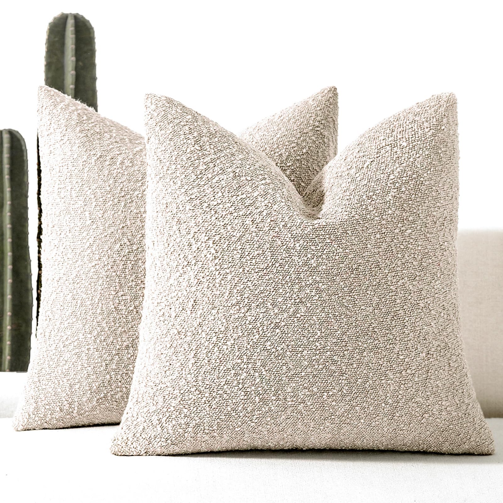 Boucle Beige Throw Pillow Cover — 22"
