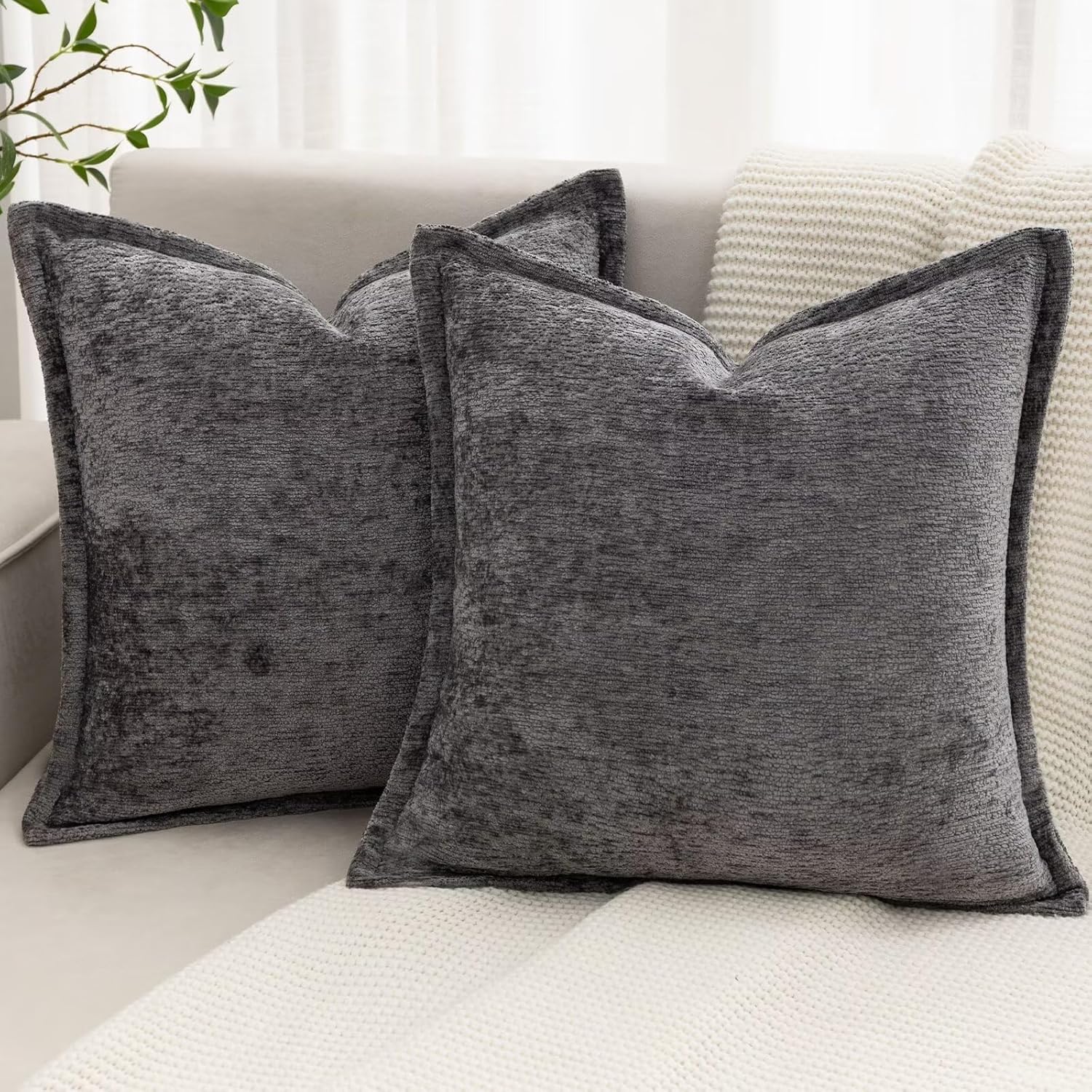 Chenille Boho Beige Throw Pillow Cover — 18" — Grey