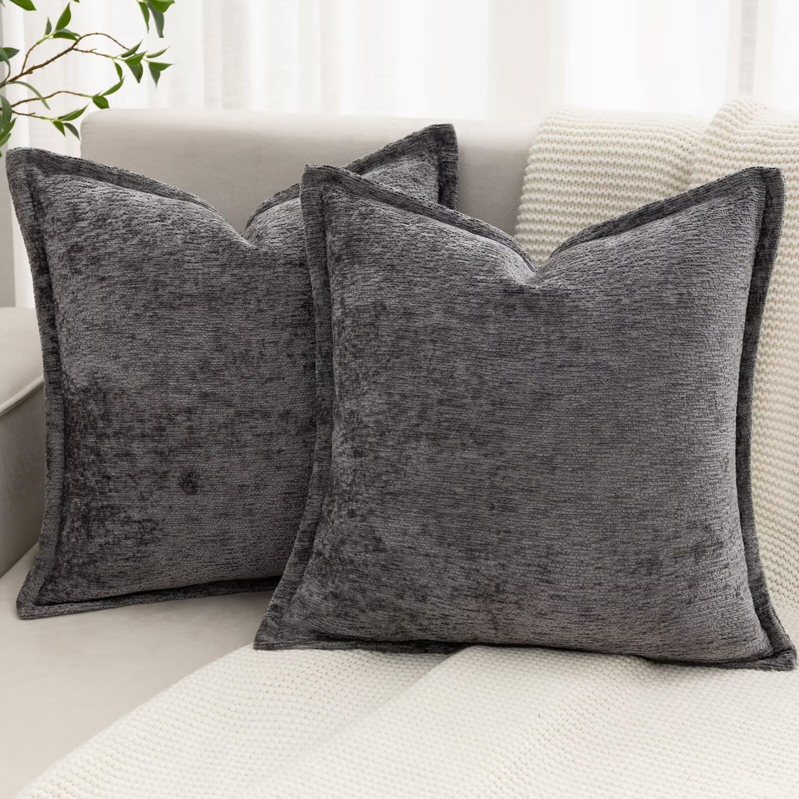 Chenille Boho Beige Throw Pillow Cover — 18"