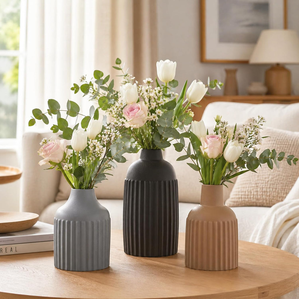 Boho Beige Decorative Vase — Set of 3 — Multicolor