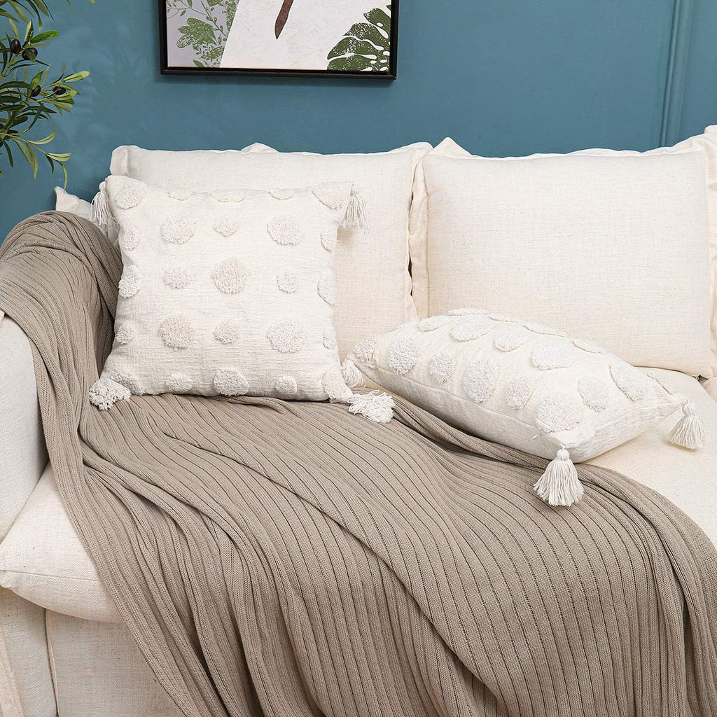 Tufted Boho Grey Throw Pillow Cover — 20" - View 4