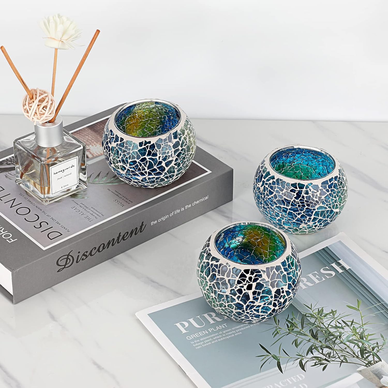 Round Blue Pillar Candle — Set of 3 - View 7