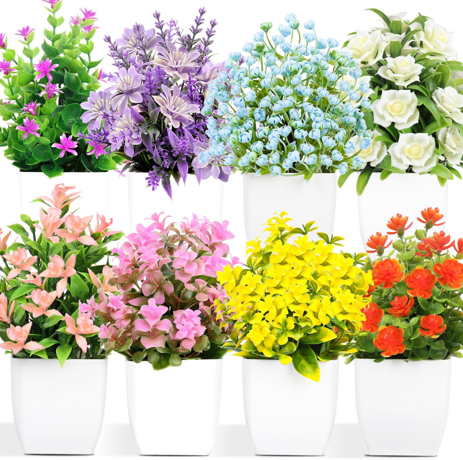 Black Artificial Plant — 8 Pack Mixed Flower Plant With Pot