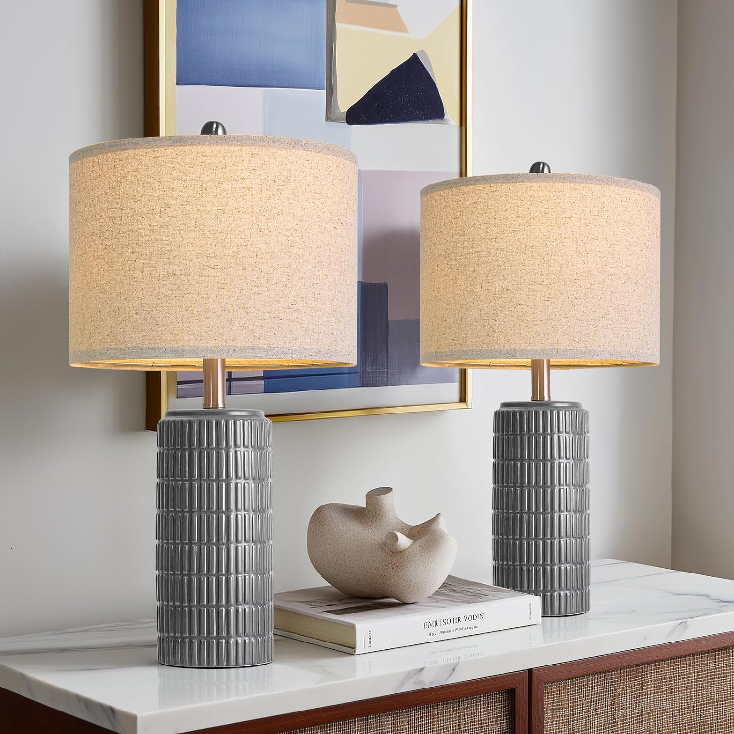 Farmhouse Beige Desk Lamp — 23" — Grey - 23'' Ceramic Lamps
