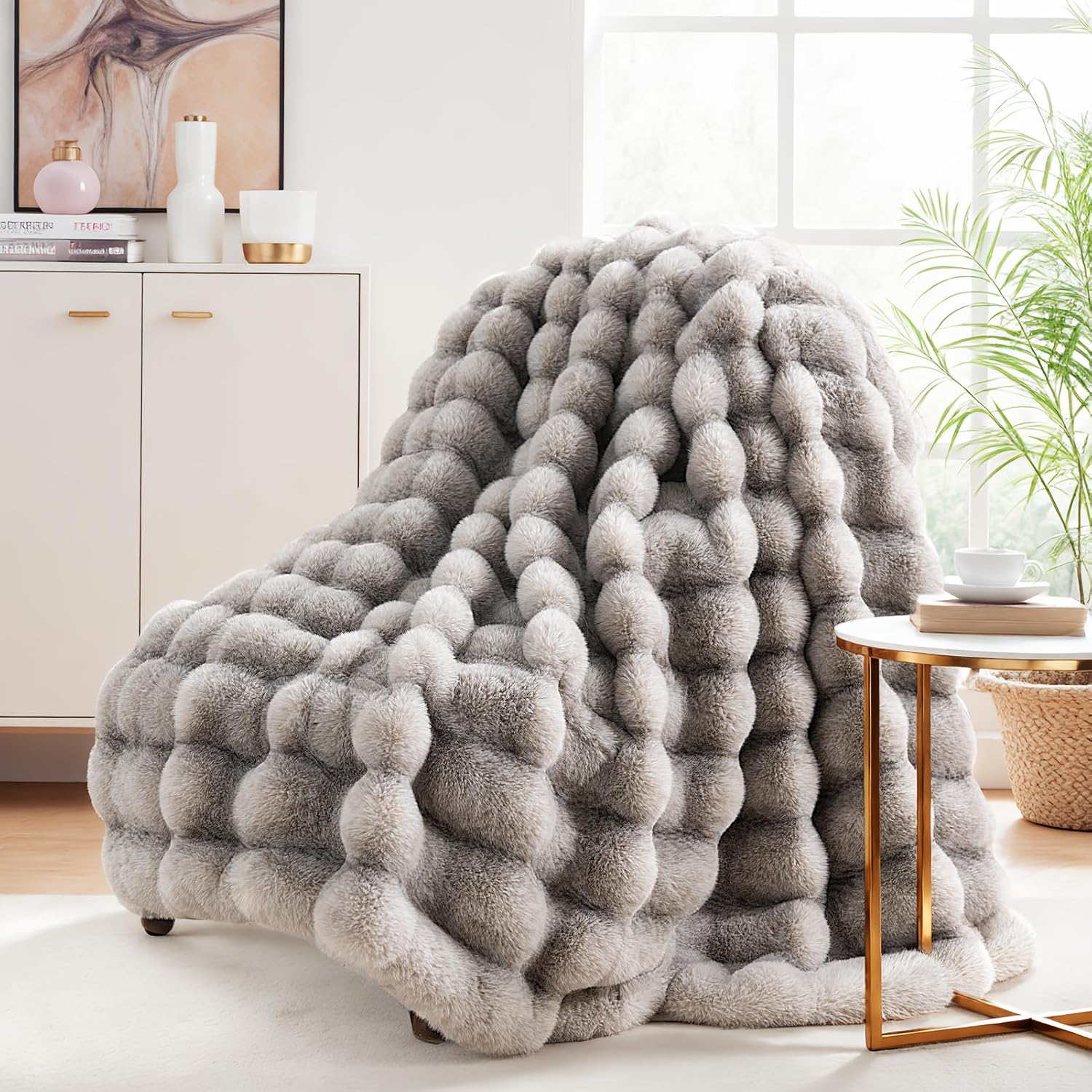 Luxe Beige Throw Pillow — 50" — Plush-tie Dye Grey