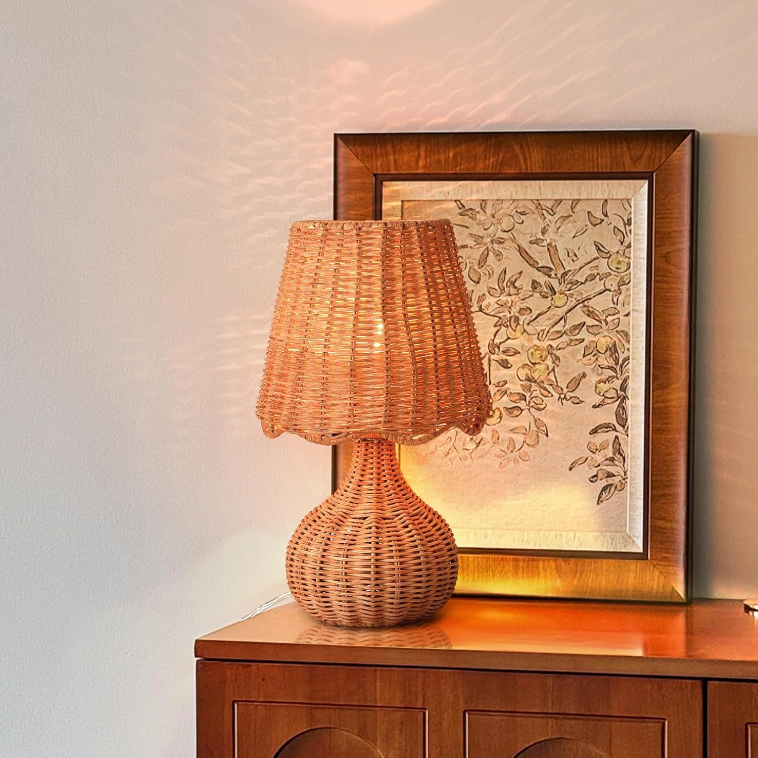 Boho Beige Table Lamp — Rattan-Dark