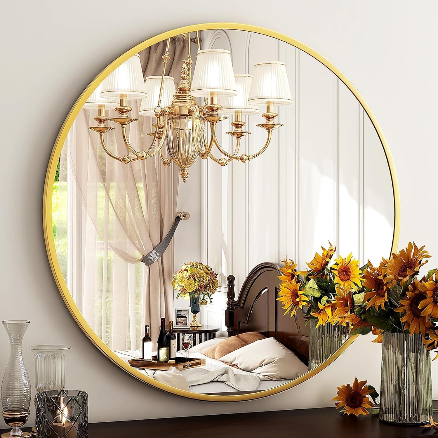 Luxe Black Round Mirror — 30" — 28"L x 28"W