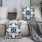 Embroidered Boho Blue Throw Pillow Cover — 18" - View 3