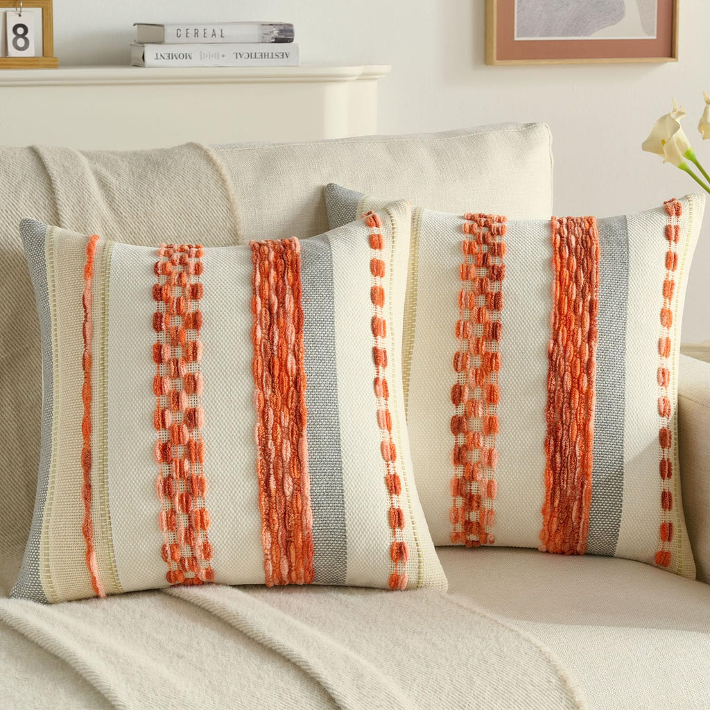 Tufted Boho Beige Throw Pillow Cover — 18"