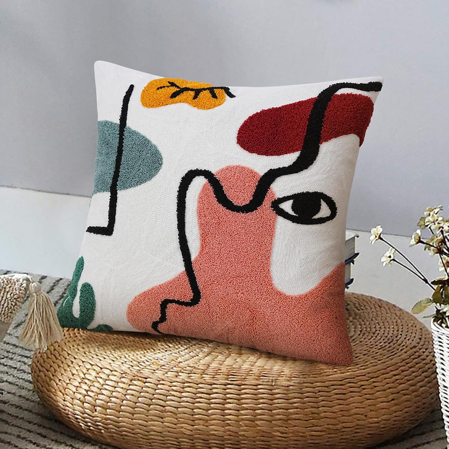 Boho Fabric Pillow Cover — 18" — Abstract Face 3