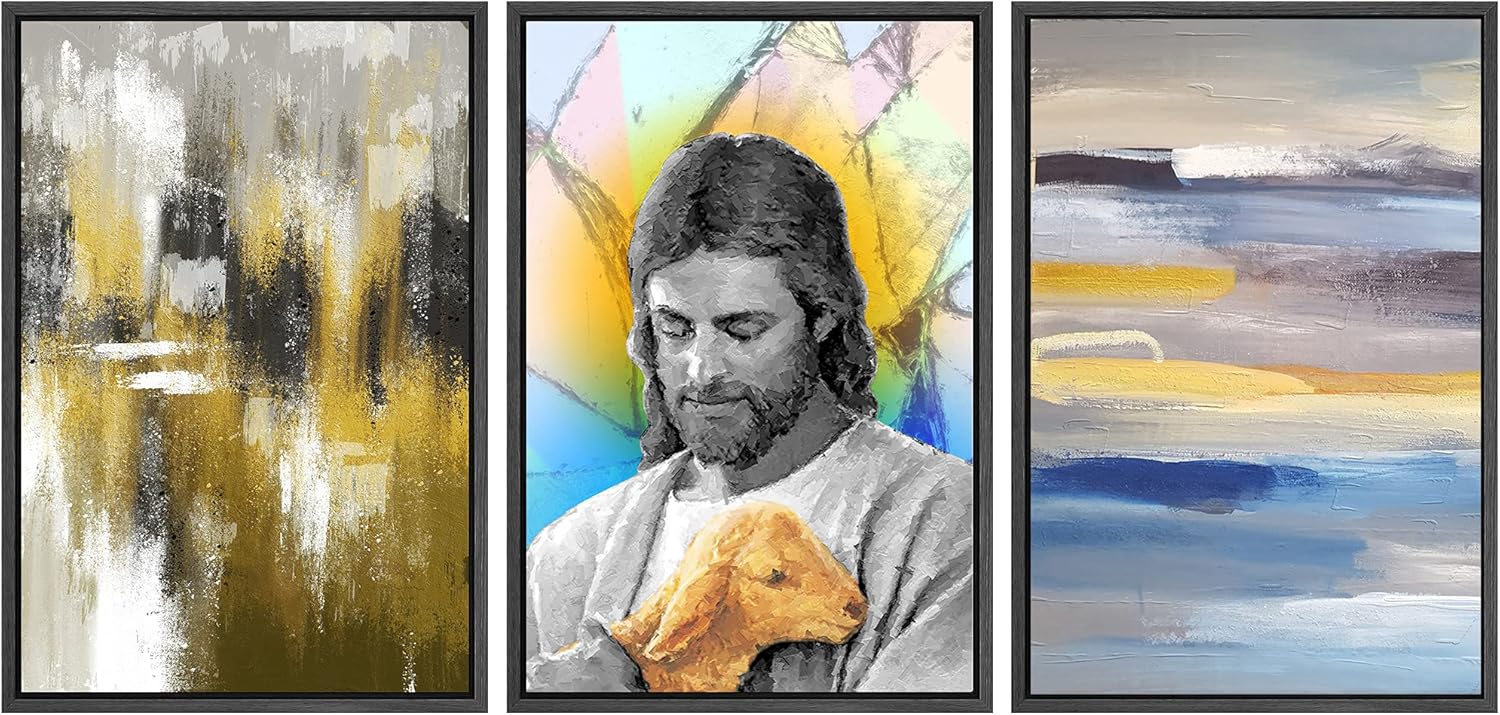 Framed Modern Fabric Wall Art — 24" — 24"x36"x3 Panels Black