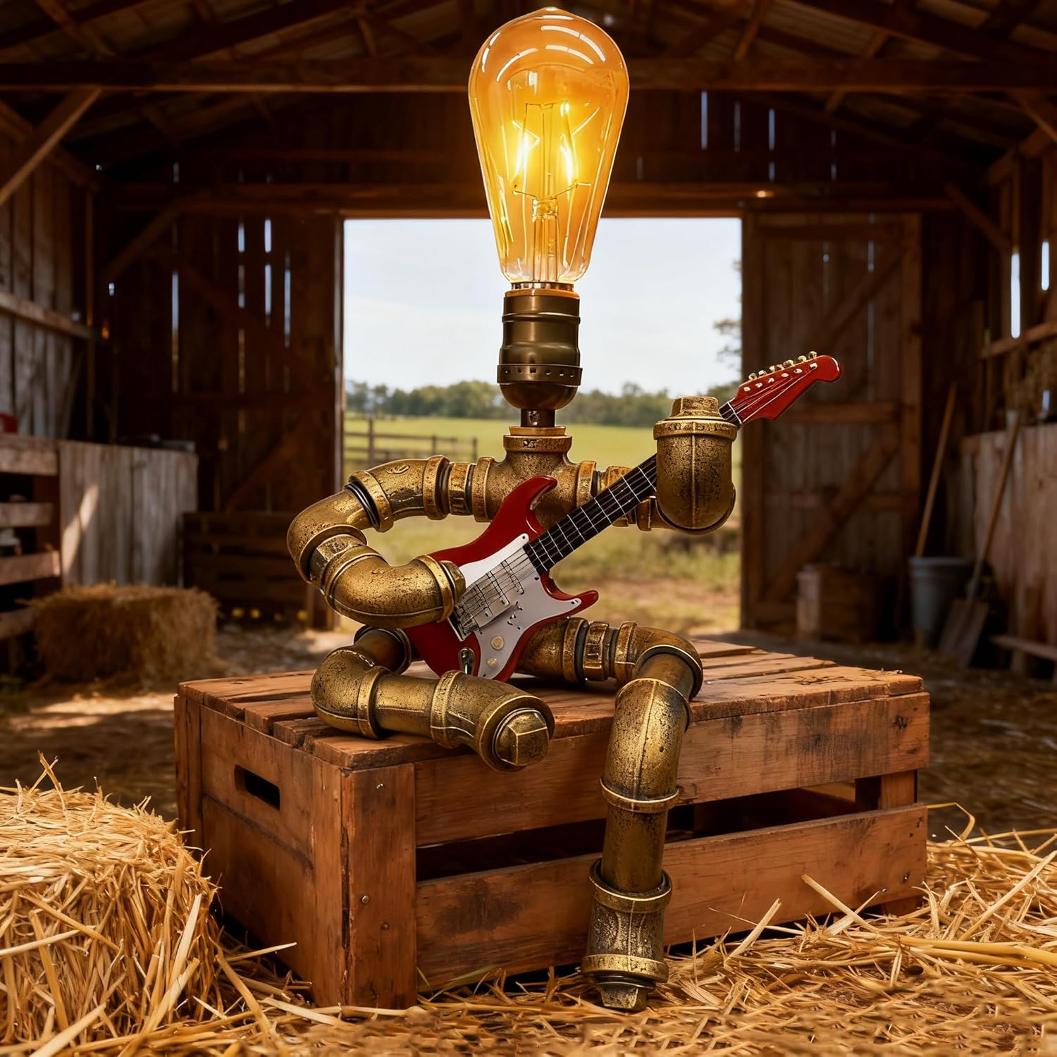 Adjustable Brown Desk Lamp — 5-Bronze03/With acoustic guitar+Lamp