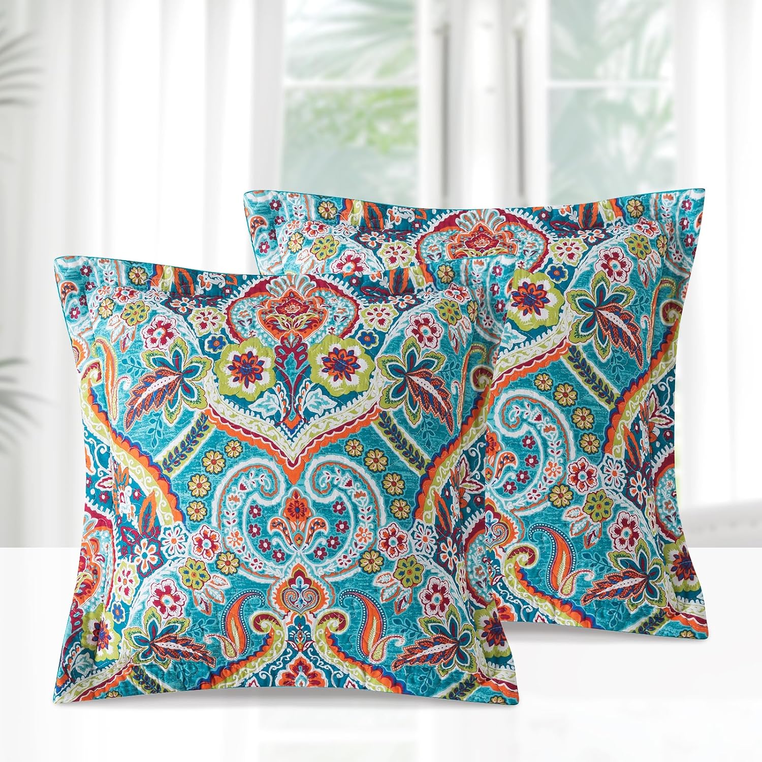 Boho Blue Throw Pillow Cover — 18" — Teal