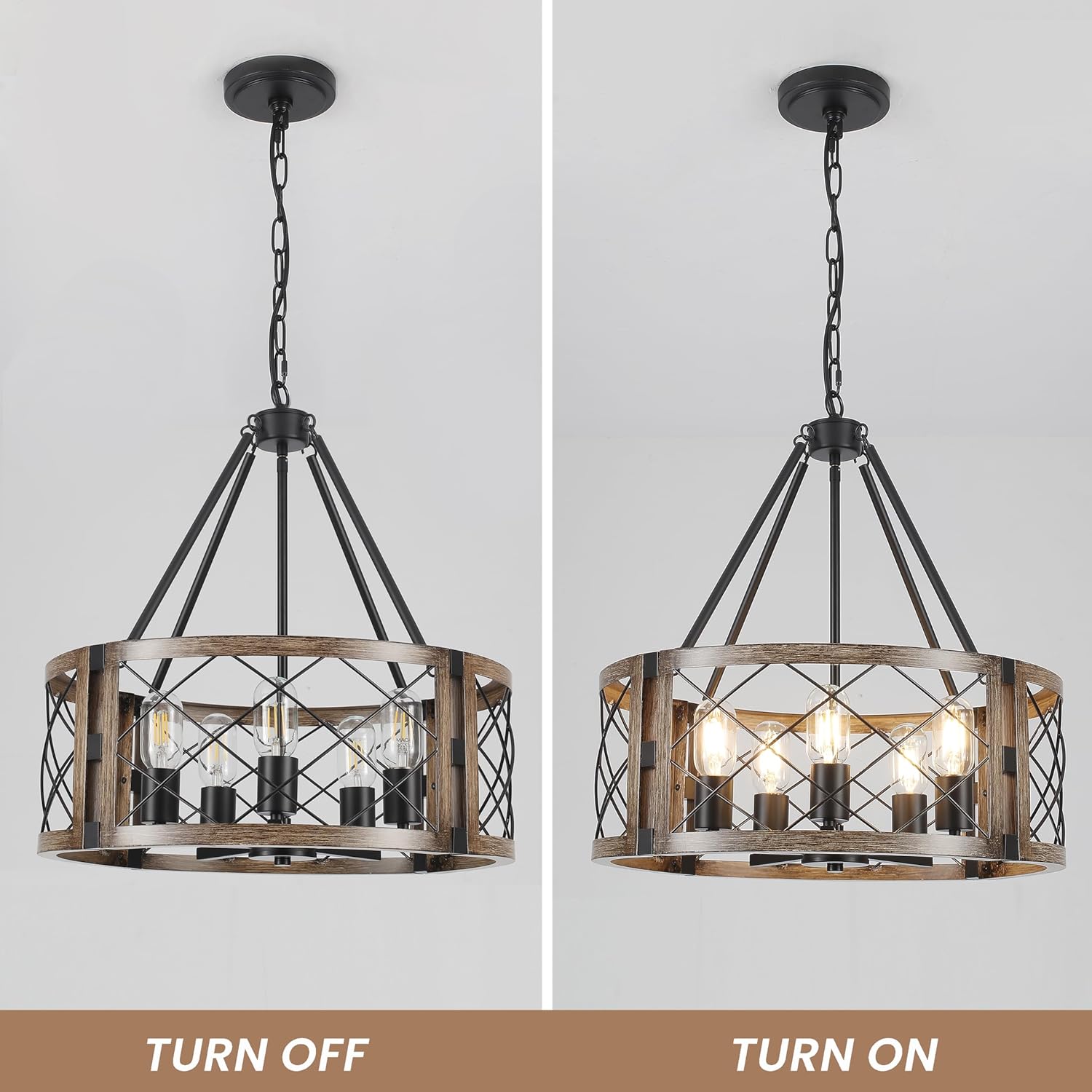Adjustable Farmhouse Brown Chandelier — 5-Light - View 6