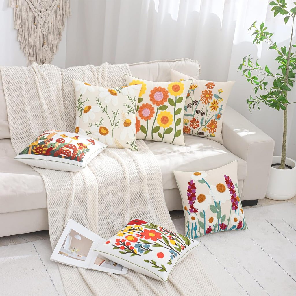 Embroidered Boho Blue Throw Pillow Cover — 18" - View 8