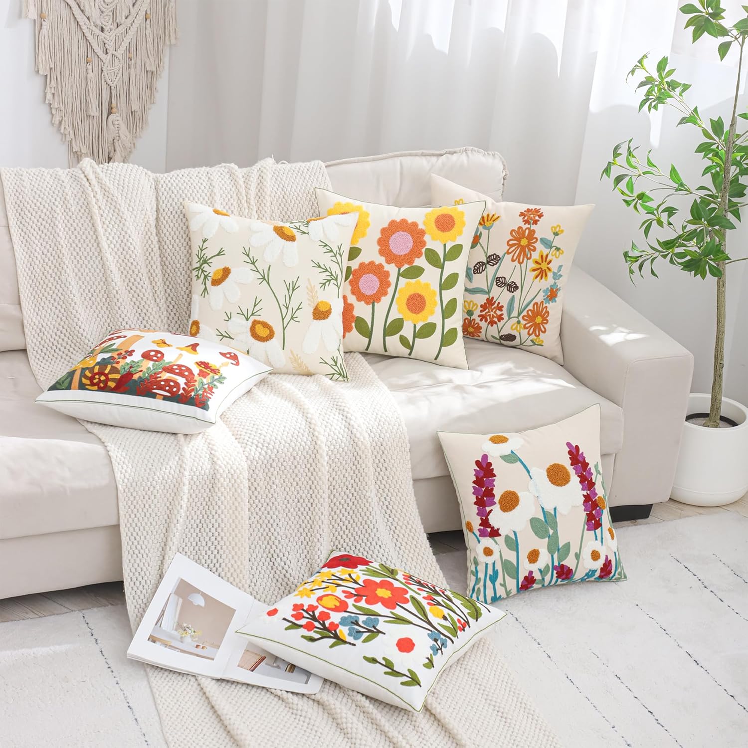 Embroidered Boho Blue Throw Pillow Cover — 18" - View 8