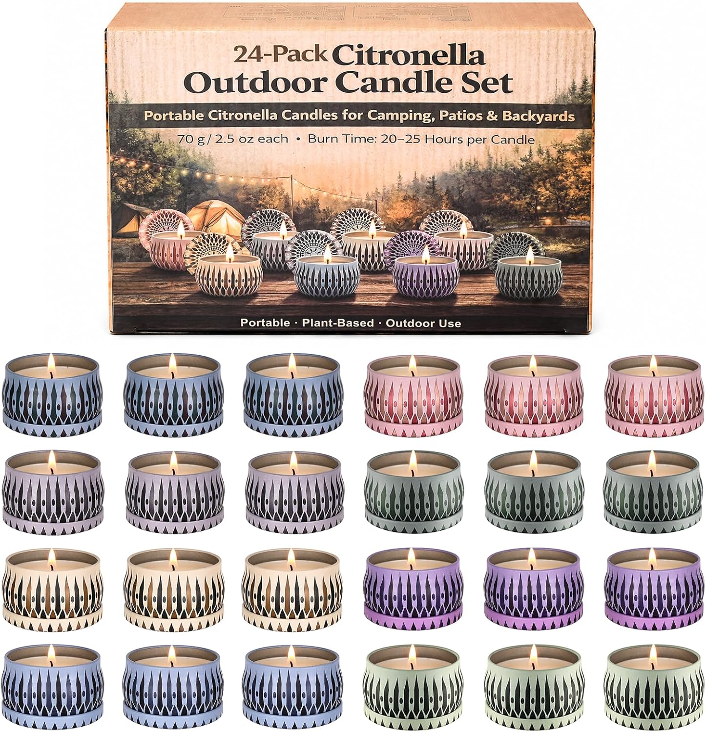 Soy Wax Metal Scented Candle — Citronella 24-Candle Set