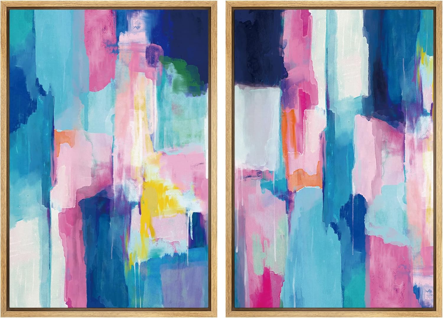 Framed Modern Fabric Wall Art — 24" — 16"x24"x2 Panels Natural