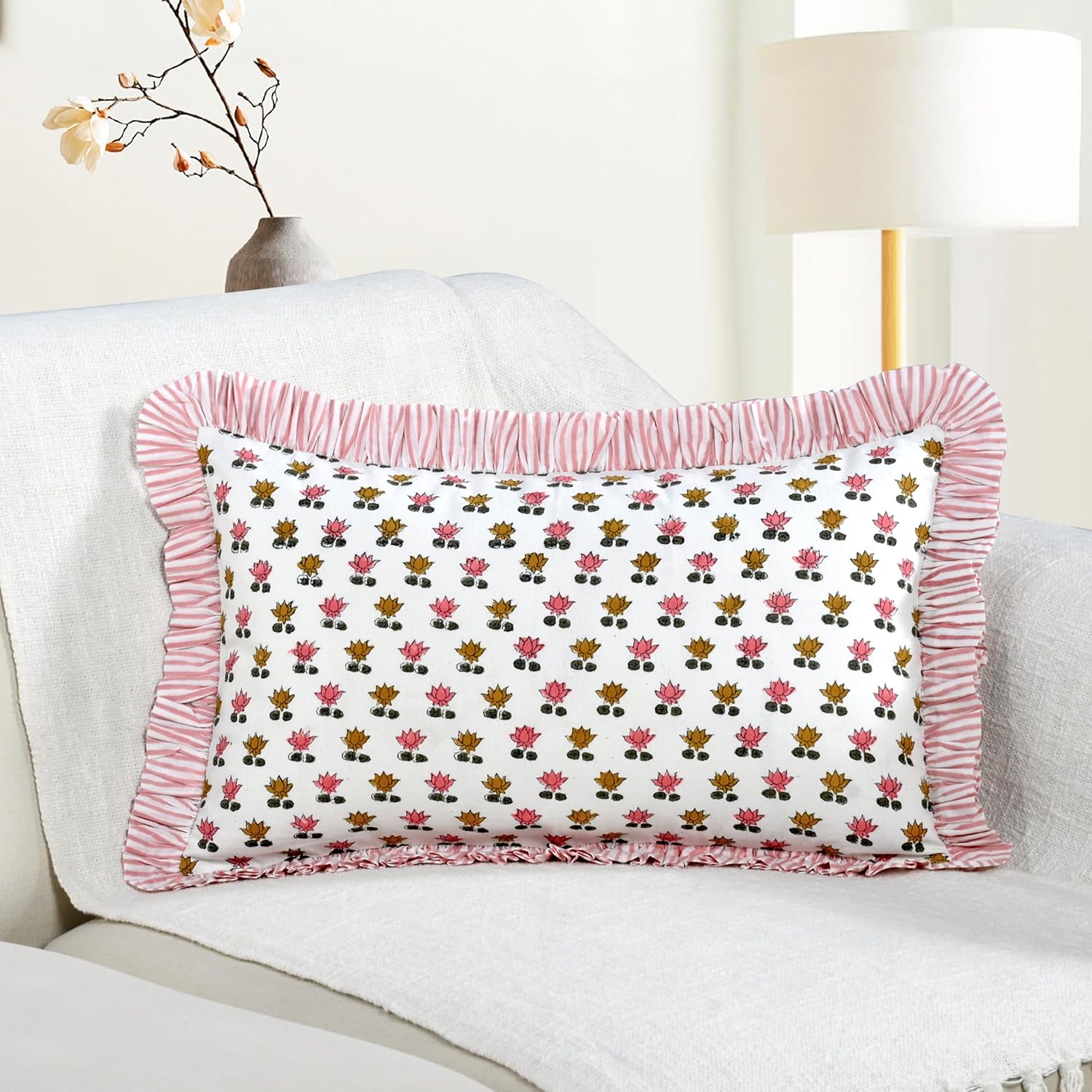 Farmhouse Beige Pillow Cover — 54" — Rosette Bloom