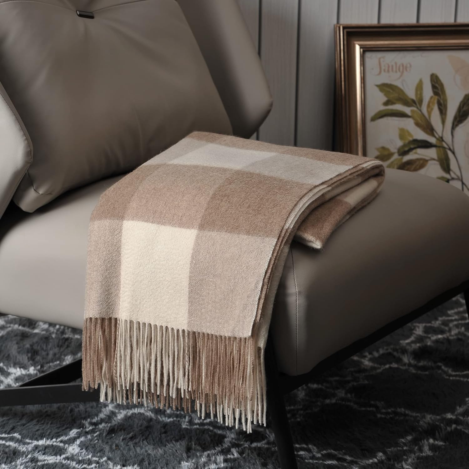 Beige Throw Pillow — Neutral Checkered