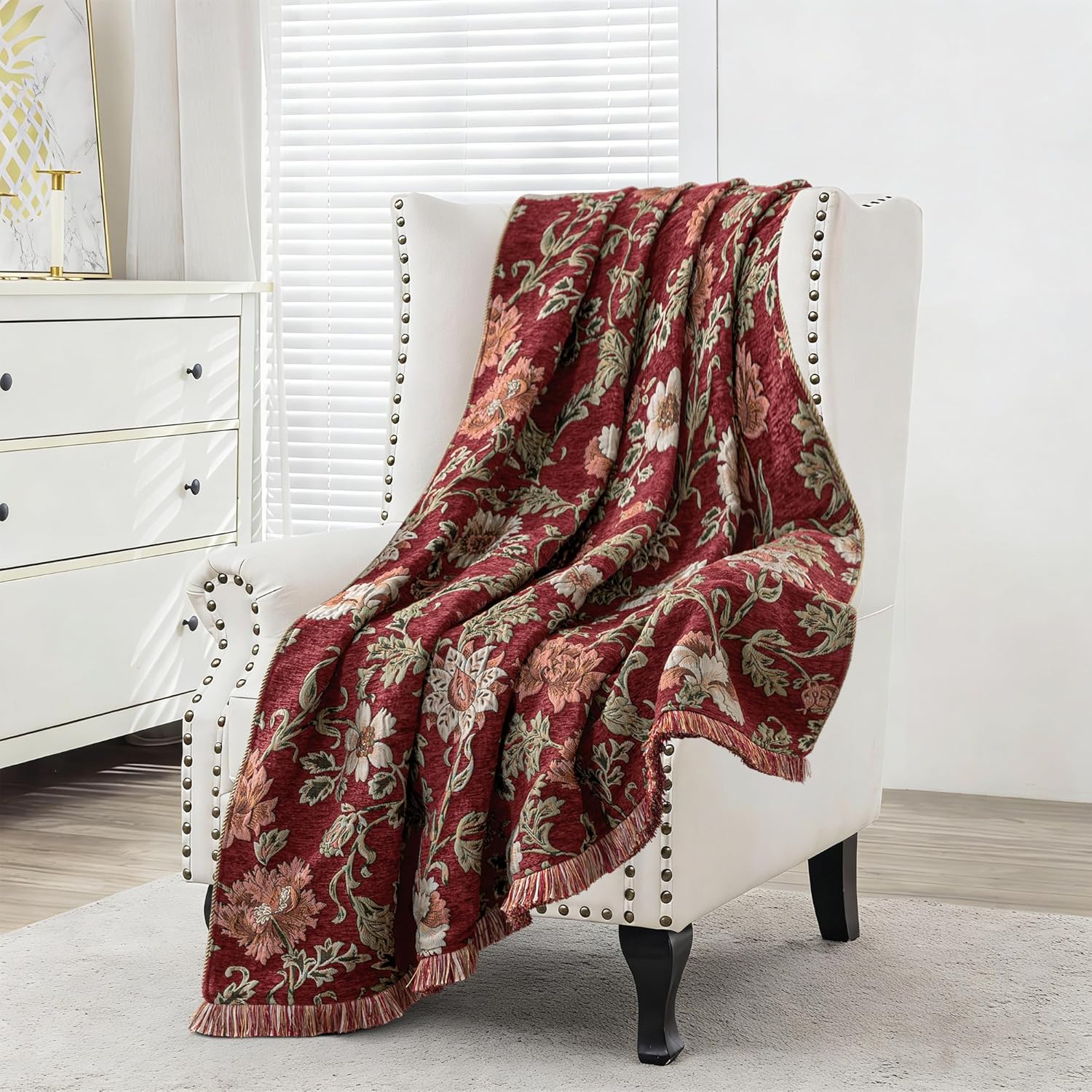 Velvet Luxe Beige Throw Pillow — Rust Red